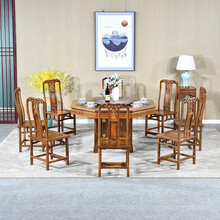 寻古红木家具非洲鸡翅木（学名：非洲崖豆木）实木八角餐桌歺桌家用中式圆餐桌椅组合带转盘整装餐厅饭桌O 九件套：138八角餐桌+镂空靠背椅*8