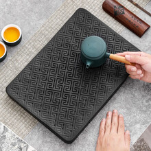 领艺陶瓷干泡茶盘日式简约茶托盘小号茶台排储两用不含茶具 玉篆回纹(雅黑)彩盒装