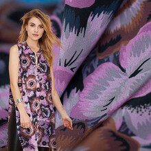 煊缎  桑蚕丝真丝双绉 紫色花朵晕染蚕丝裤子布料 夏季不透服装连衣裙面料