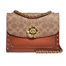 COACH 蔻驰女包奢侈品女士山茶花系列小号信封包帆布涂层配皮单肩斜挎包 30592棕色