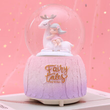 圣诞礼物熊水晶球 冰雪奇缘爱莎公主水晶球带灯樱花熊音乐盒八音盒圣诞节生日礼物 中号女孩+灯光+音乐+手动飘雪 高12厘米