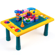育儿宝 儿童玩具多功能积木学习桌男孩女孩大颗粒拼装益智1-2-3-6岁 积木桌+58滑道积木