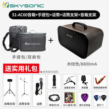 Skysonic天音吉他音箱套装S1-AC60 可充电便携户外木吉他弹唱音响 木纹色(8800MA)+实用礼包+话筒+麦架+音箱