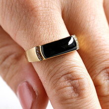 石之富缅甸天然翡翠a货18k金镶钻设计玻璃种墨翠马鞍戒指