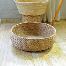 曦凰 猫窝藤编冬季保暖四季通用蒲草编织宠物窝封闭式猫咪房子别墅窝 圆中号裸(口40高14，8斤内) M-中型