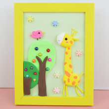 相框画材料包手工diy益智玩具材料套装轻粘土立体3D相框装饰画艺术画 丛林长颈鹿