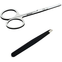 不锈钢斜口眉夹眉剪夹子眉钳剪刀女修眉拔毛镊子男拔胡子美容工具 黑色镊子+圆头小剪刀