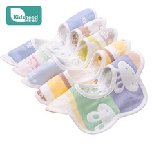 柯斯德尼（kidsneed）婴儿新生儿纯棉口水巾 防水围兜 360度旋转纯棉围嘴 6层提花纱布A款【5条装】