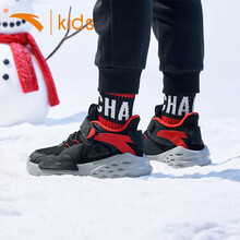 安踏童鞋 儿童棉鞋男中大童跑步鞋秋冬新款鞋子加绒保暖鞋子 黑/大学红-2 38