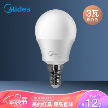 美的（Midea）3w led灯泡 E14小螺口 3瓦节能灯泡球泡 暖白黄光光源