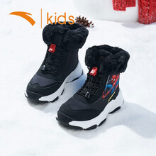 安踏儿童棉鞋新款保暖加绒童鞋中大男童高帮休闲鞋 黑/正蓝 36