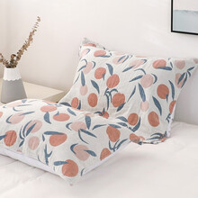 沐凡 枕巾 纯棉一对装五层纱布枕巾 全棉加大家用成人情侣枕头巾 水蜜桃白底蓝