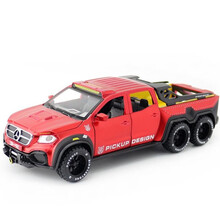 奔驰X级皮卡6X6越野车模1:28玩具车仿真合金汽车模型小汽车回力声光儿童玩具男孩礼物 奔驰皮卡模型【魅力红】
