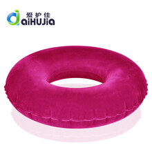 坐垫家用老年人轮椅车坐垫透气圆形办公室护理充气防褥疮气垫 植绒圆形枚红色