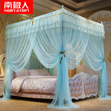 南极人 宫廷蚊帐加粗32#支架落地三开门方顶双人1.5m1.8米床单人1.2米床夏季防蚊帐子. 米兰之夜-水绿 180x200cm(25#不锈钢支架)