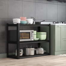 宜厨纳厨房置物架三层微波炉架烤箱架多层可调节储物架客厅置物架厨房收纳架落地储物架子烤漆 宽40长80高80三层 加厚