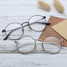 伽米力威 眼镜男防蓝光无度数金丝平光镜女圆框近视眼睛复古 防辐射平光镜-收藏送镜盒 黑色框