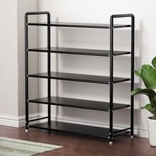 安尔雅 铁艺鞋架多层置物架宿舍省空间收纳架出租房家用门口经济多功能小鞋柜 5层黑色(宽大)
