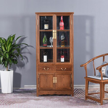 寻古红木家具非洲鸡翅木（学名：非洲崖豆木）酒柜实木新中式客厅酒橱储物柜置物架玻璃展示柜O 单个：长78*宽36*高176cm