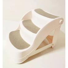 搭啵兔 宠物楼梯台阶塑料折叠防滑梯上床沙发窗台猫狗爬梯上下车狗狗楼梯 米色三层(超稳定升级款) (配台阶垫) 适用于中小型犬