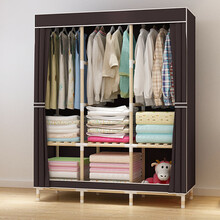 简易衣柜现代简约布衣柜实木钢管加固加厚组装收纳柜子家用出租房 咖啡色126*45*170厘米