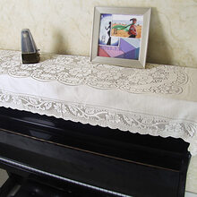 现代简约钢琴布盖布雅马哈钢琴罩半罩布艺钢琴套白蕾丝钢琴防尘罩 米白牡丹-钢琴巾 90*200cm