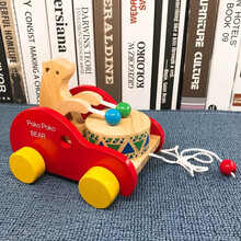 儿童拖拉车鳄鱼木制幼儿拉线小狗拉绳益智早教学步玩具！ 拖拉小熊（红色）