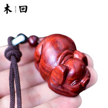 木回 印度小叶紫檀福气猪手把件木质 文玩红木雕可爱生肖猪把玩件挂件 送男生创意礼品 送女友生日礼物