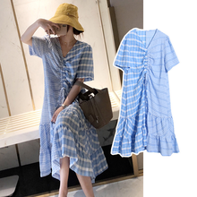 欣柏纶 孕妇夏装时尚2020夏款潮妈洋气网红小香风孕妇装夏天连衣裙子夏季 蓝色 M
