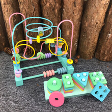 滚珠游戏架 婴儿玩具6-12个月宝宝力绕珠串珠儿童积木1-3周2岁男女孩早教 马卡龙绕珠+套柱