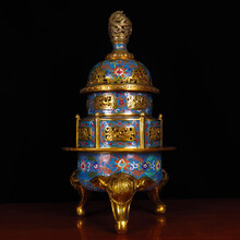 景泰藍 銅胎掐絲琺瑯彩牡丹紋香爐 香道具 骨董品 金丹青》手工胎掐絲琺瑯景泰藍香爐純紫銅大碗薰香爐藝術品擺件
