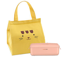 电热饭盒午餐无水加热便当保温自热插电上班族热饭神器便携 仙女粉+小黄猫饭盒袋