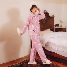 米度丽 月子服春秋款孕妇睡衣哺乳喂奶衣产妇冬季家居服套装 浅粉 M