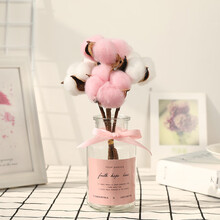 永生干花真花芦苇向日葵尤加利花束树枝天然风干客厅摆设装饰摆件 白粉棉花(含瓶) 干花包