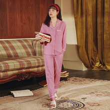 米度丽 孕妇睡衣春秋纯棉月子服薄款哺乳产后喂奶怀孕期产妇外穿出院套装 82010 豆沙 M码