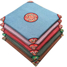 缘初 椅子坐垫中式红木沙发坐垫四季通用亚麻太师椅坐垫古典实木餐椅垫防滑纯色透气可定制 天蓝色绣红 定制尺寸(联系客服)