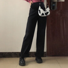 敏潮格伦官网图孕妇牛仔裤秋款外穿时尚宽松韩版潮妈百搭长裤孕妇阔腿裤 黑色 M