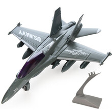 儿童玩具合金车响声回力合金飞机战斗机民航客机合金飞机模型男孩玩具空中大巴 F18大黄蜂战机（颜色随机带支架）