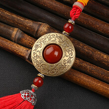 高档挂件时来运转汽车挂件饰品转运吊坠红玛瑙水晶中国风汽车用品礼品铜纪元保铜浮雕平安符轿车后视镜装饰 时来运转红色穗-福禄平安