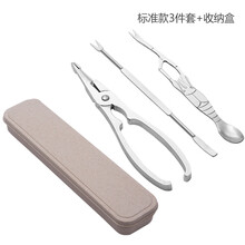 带收纳盒 吃蟹工具三件套不锈钢蟹八件蟹钳蟹夹蟹针吃大闸蟹螃蟹 标准款3件套+收纳盒
