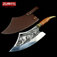 器无形龙泉菜刀家用手工锻打两用菜刀厨师专用刀具锤纹刀厨房不锈钢切肉切片刀砍骨刀斩骨刀斩切刀锋利 斩切刀（前切后斩）+皮套