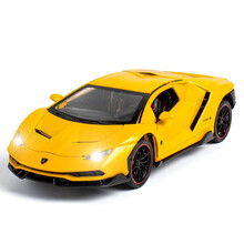 儿童1:24仿真合金车模6开门劳斯莱斯库里南 乔治巴顿奔驰G路虎兰博基尼丰田普拉多声光回力汽车模型 兰博基尼770-黄色