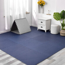 明德婴儿爬行垫拼接泡沫防滑地垫 儿童卧室客厅房间宝宝爬爬垫拼接 双面加厚2.5cm安全环保 藏青色 树叶纹60*60*2.5cm4片/加厚配边条