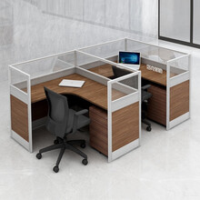 洛克菲勒职员办公桌卡座简约现代屏风位隔断办公家具F型2人位含柜不含椅