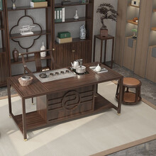 壹设新中式茶桌椅组合实木简约茶桌禅意茶台现代泡茶室茶空间客厅家具功夫茶几家用泡茶桌茶艺桌家具全屋定制 1.6米不含火烧石