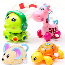 卡通发条玩具会动会跑的上链玩具1-2-3岁宝宝上弦动物学爬小玩具 章鱼+长颈鹿+龟+老鼠（颜色随机）