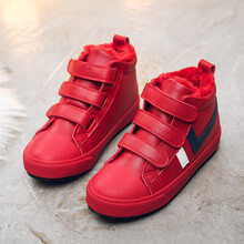 贝贝品牌童鞋 高帮儿童棉鞋新款冬季加绒加厚皮鞋男童鞋防水保暖鞋休闲鞋运动鞋 红色 25码鞋子内长约17cm