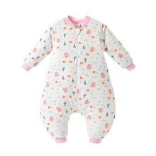 北极绒婴儿睡袋纯棉防踢被儿童分腿睡袋夹棉加厚睡袋 粉色动物 80码