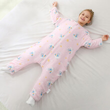 禾声 1-16周岁中大童分腿睡袋春夏季纱布3层6层小学生儿童防踢被神器宝宝睡袋春秋薄款纯棉睡袋 粉兔-春秋冬夹棉【建议室温10~20度用】 135cm【适合身高130-150cm选】