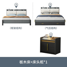 艾郎仕北欧实木床现代简约高箱储物床1.51.8米小户型主卧气动储物床收纳双人实木床卧室家具 布纹灰板木床+床头柜*1 气压结构1800mm*2000mm